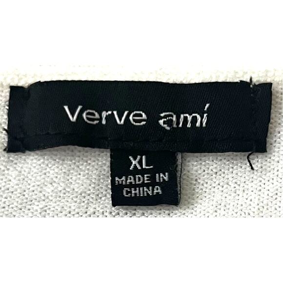 VERVE AMI OPEN- FRONT SLIGHTLY RUFFLED HEMLINE SWEATER, WOMENS-XL-IVORY, LNG SLV - Picture 10 of 12